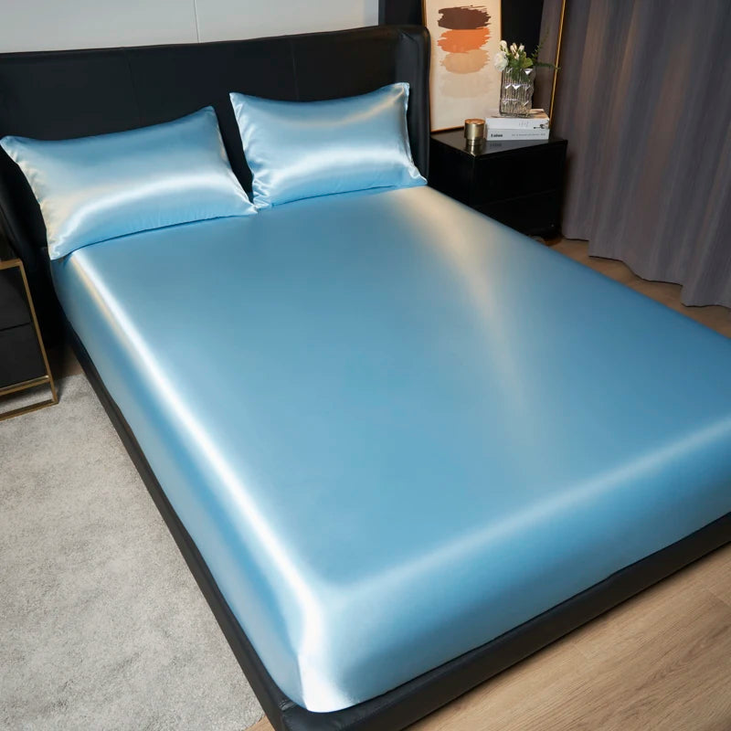 Elegant Satin Fitted Bed Sheet- Luxurious 35cm Height, Universal King/Queen Size.