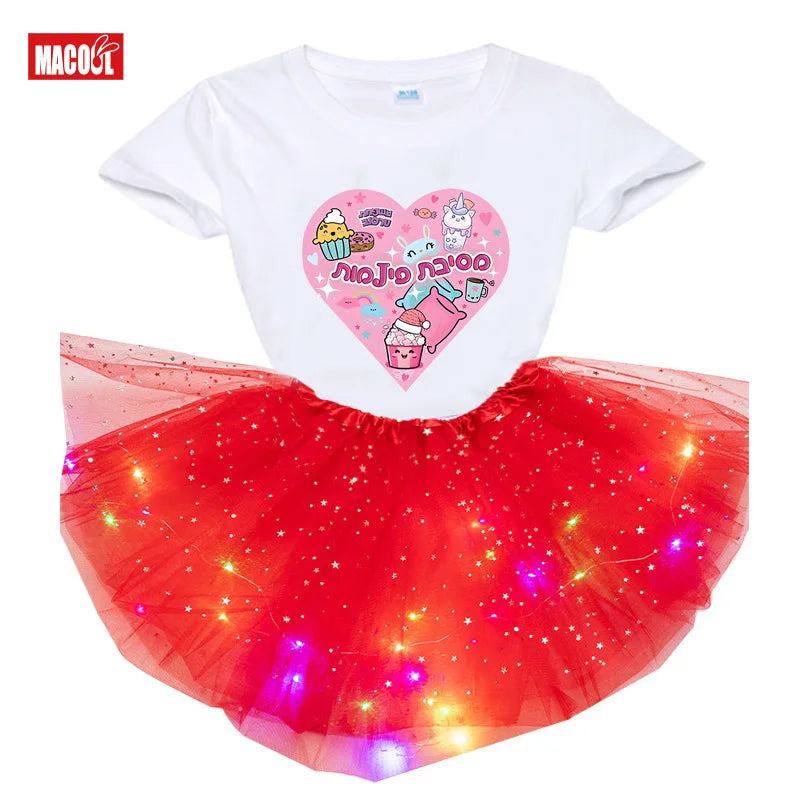 Kawaii Heart Outfit Girls Shirt Tutu Set, Child Outfits.