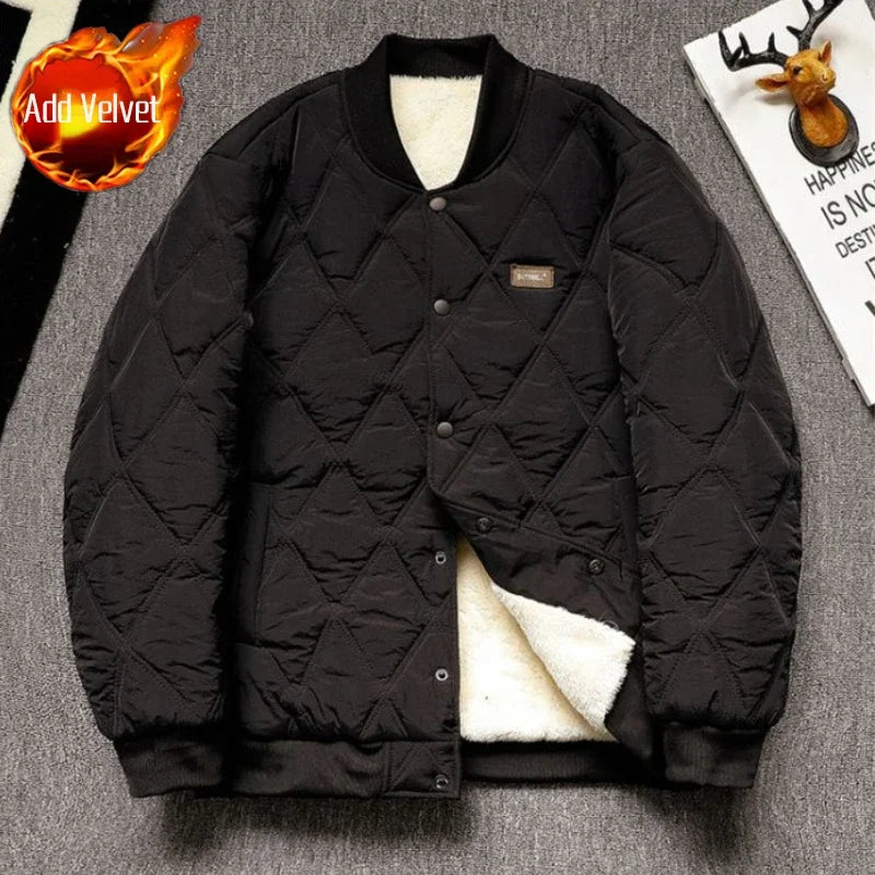 Winter Baseball Coat for Men, Solid Color Bomber