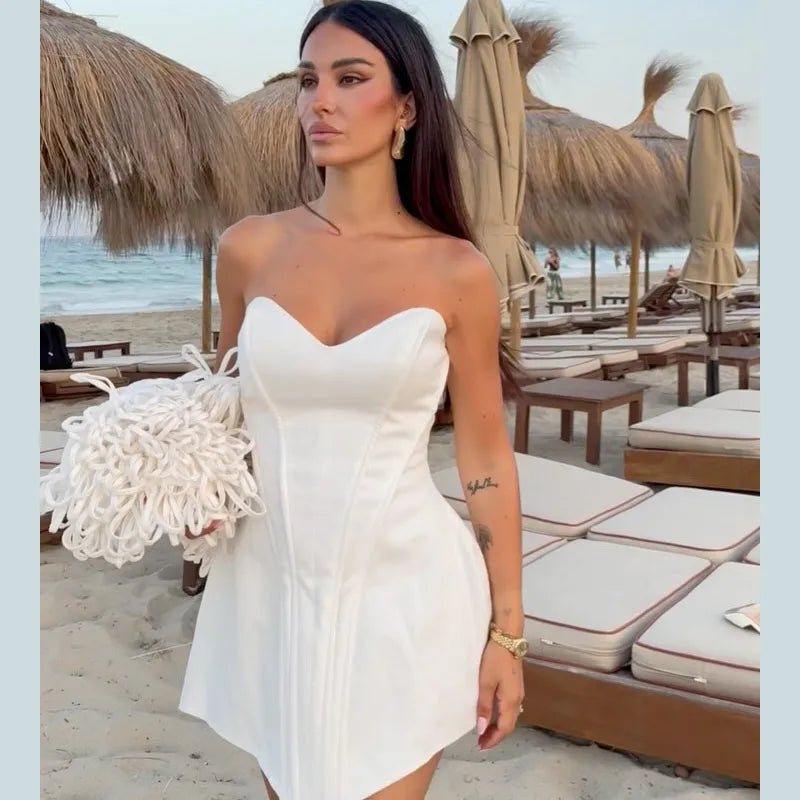 Fashion Women Strapless Backless Dress, Off-shoulder Corset Bustier Party Club Dresses.