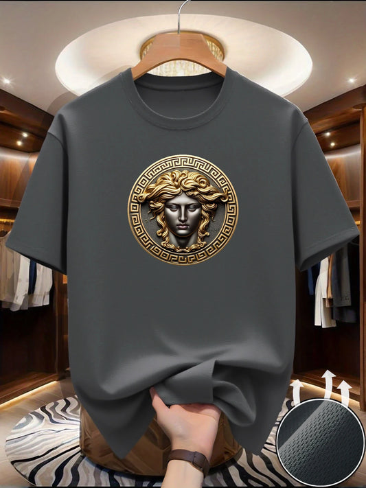 Nueva camiseta de running de cuello redondo para hombre, top fino de verano con estampado artístico, camiseta transpirable de manga corta de secado rápido.