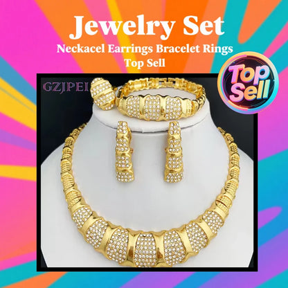Jewelry Set For Women 18K Gold Plated Luxury Necklace, Earrings, Bracelet, And Ring Set