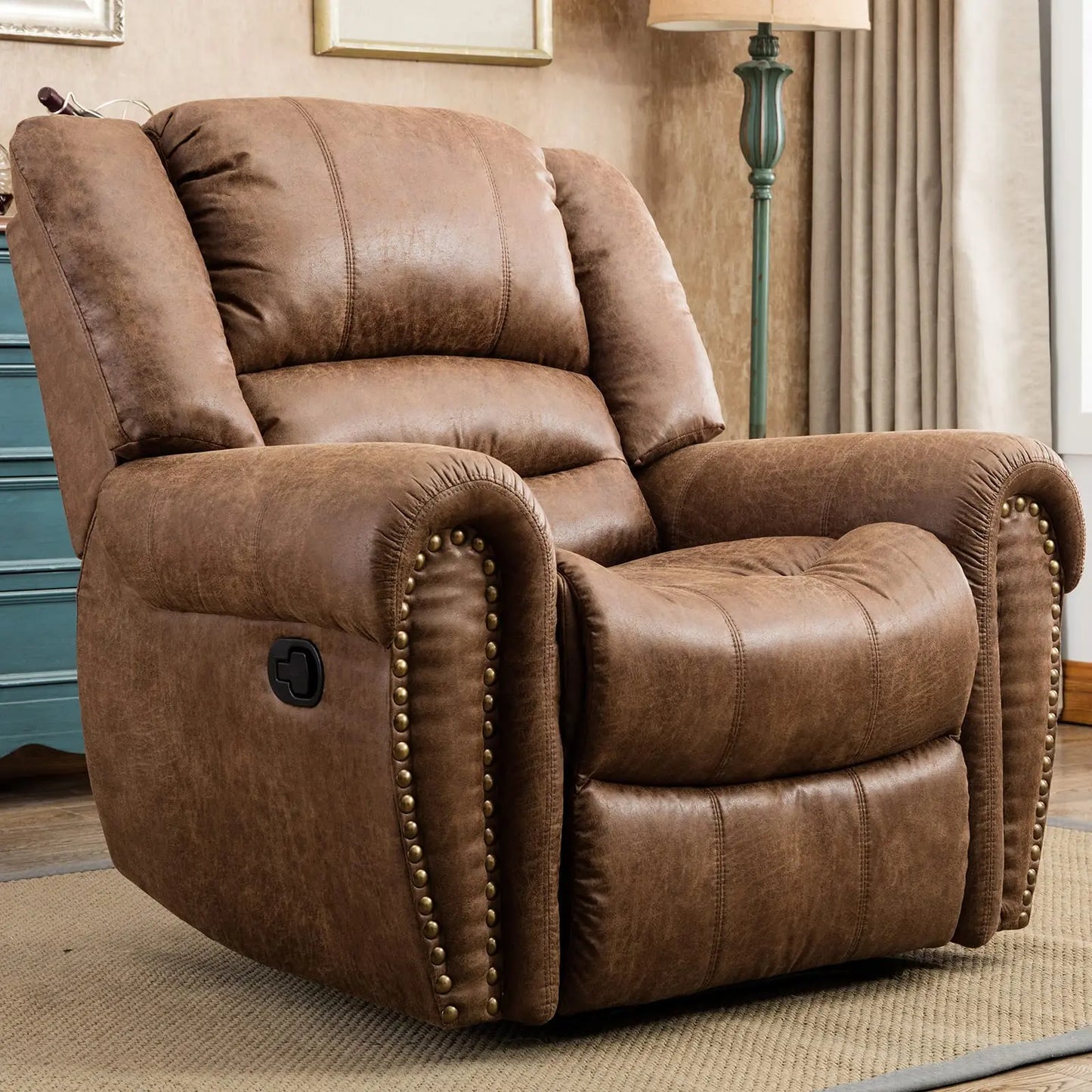 Leather Manual  Recliner Chair with Comfortable Arms and Back