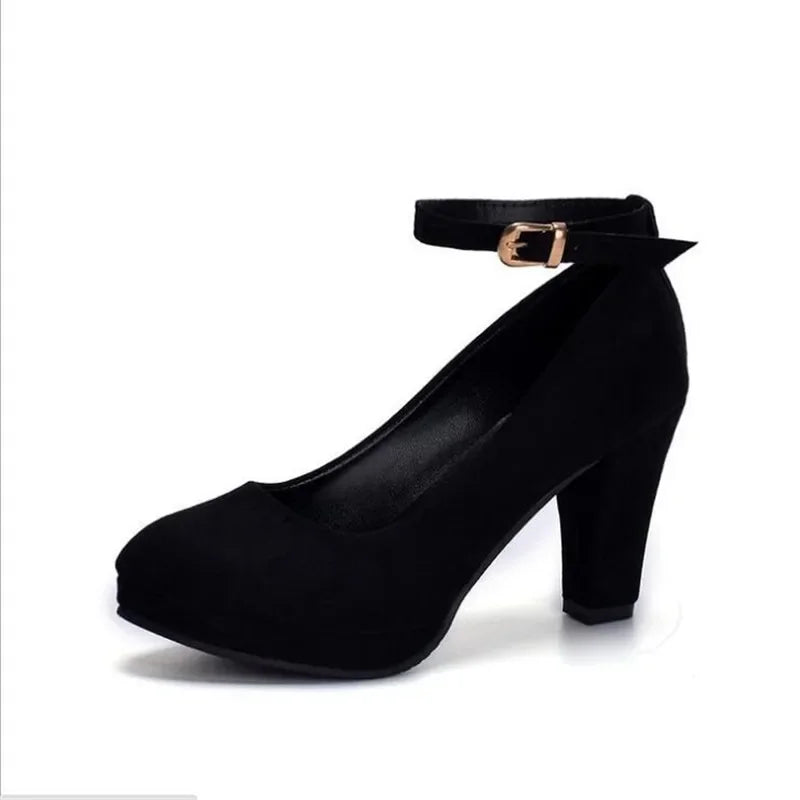 Spring Women Pumps High Heel Ankle Strap Round Toe Shoes.