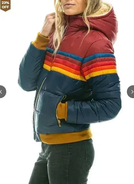 Women's Casual Winter Coat, national aviator  woman Pullover  Rainbow Printed