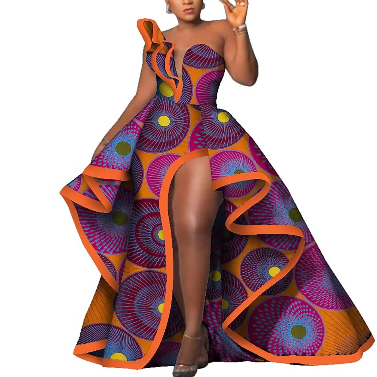 Dashiki Party Dresses Fashion Robe Floral Print Maxi, Long Strapless African Dresses for Women WY6981.