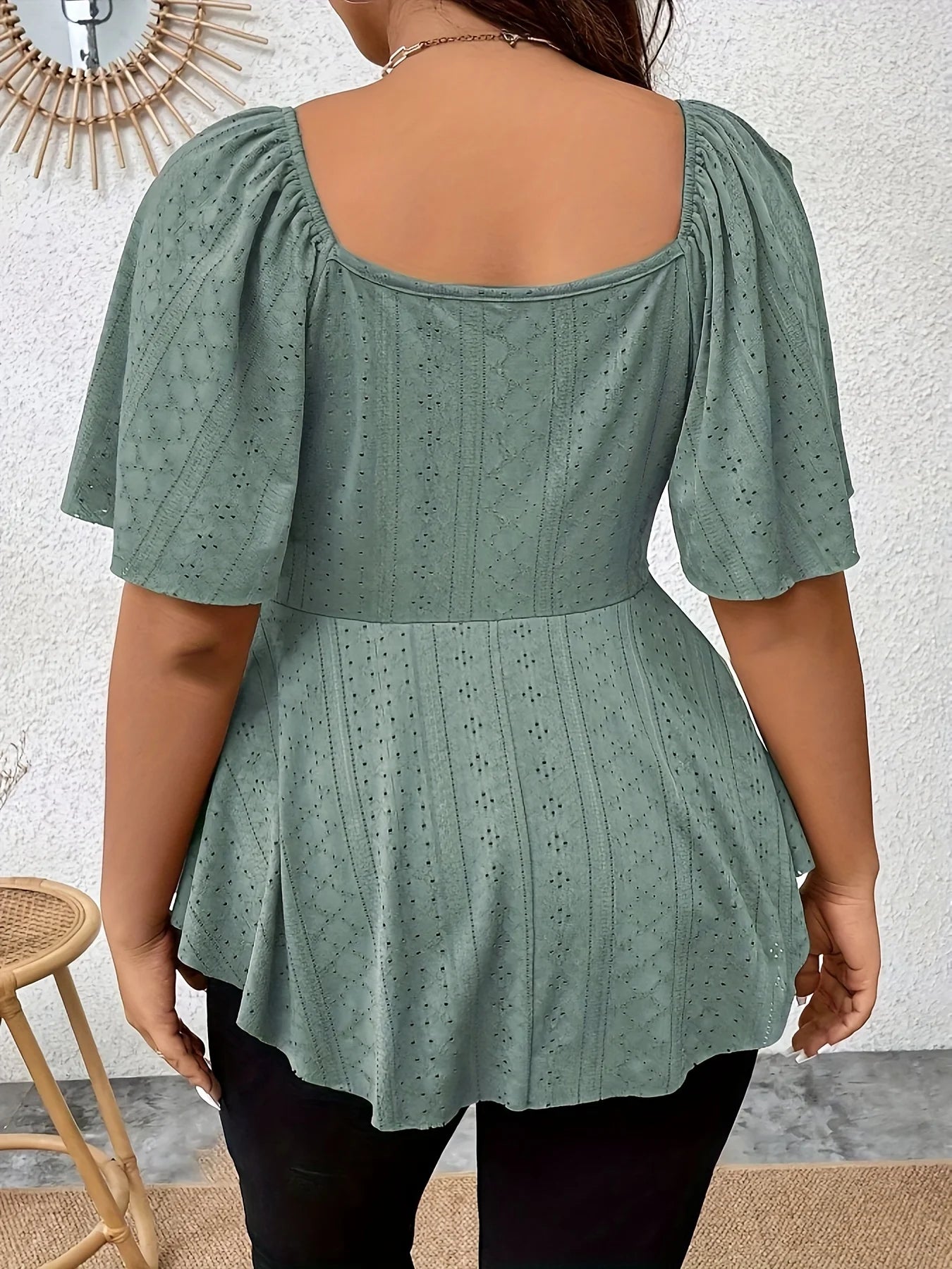 Plus Size Elegant, Casual, Solid Curve, Clothing Loose V Neck Tops.
