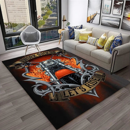 3D Retro Motorcycle Vintage  Rug for Living Room, Bedroom, Playroom Kid Area Rug Non-slip