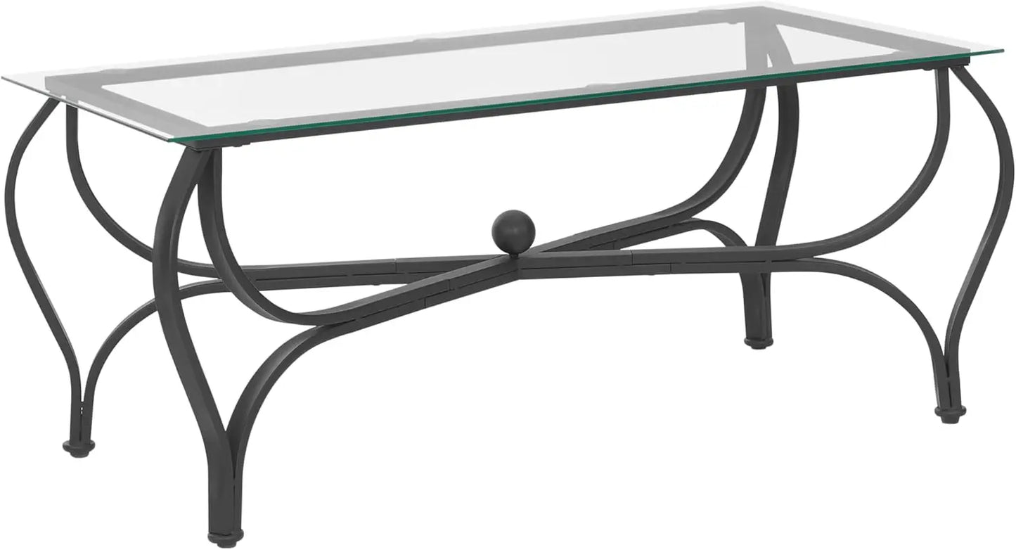 3-Piece Coffee Table Set, Tempered Glass Surface Living Room Sets, Coffee Table & 2 End Side Table, Metal Frame.