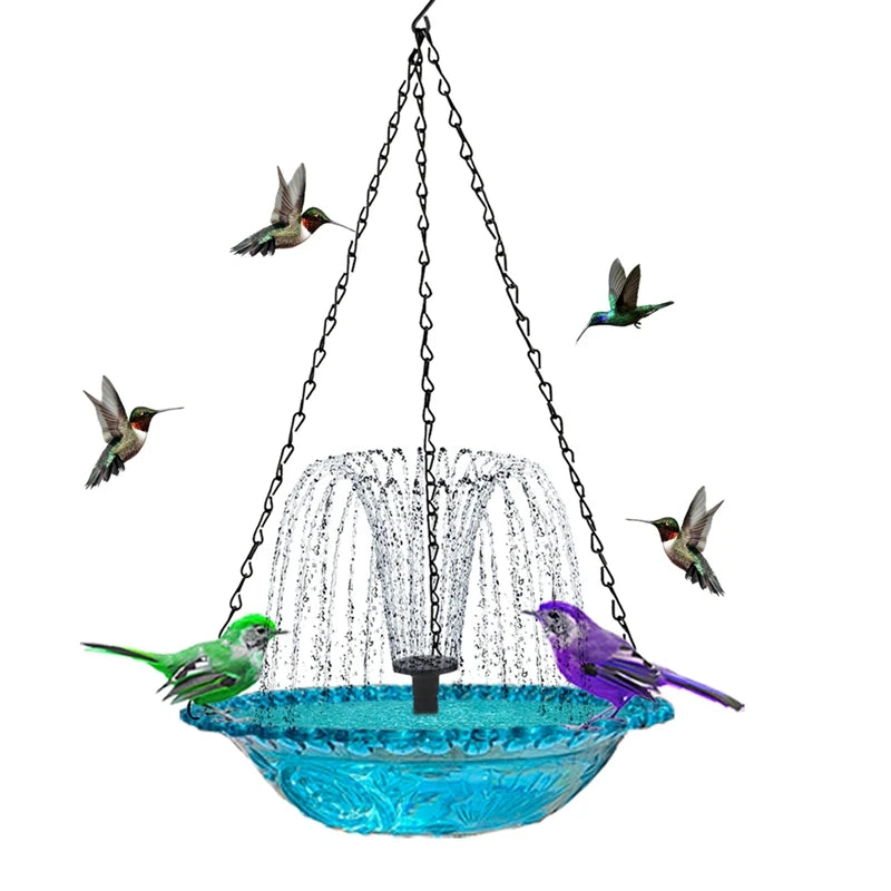 Hanging Bird Bath Fountain  Drinking Feeder Bowl, Spray Nozzles Fountain