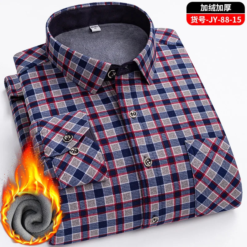 Men Travel, Casual ,Winter, Double-Sided Fleece, Warm Thickened Plaid Work Shirt.