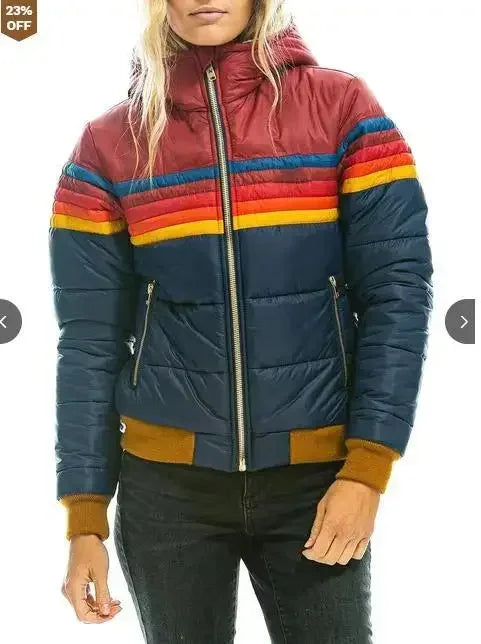 Women's Casual Winter Coat, national aviator  woman Pullover  Rainbow Printed