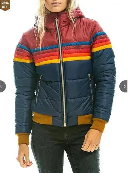 Women's Casual Winter Coat, national aviator  woman Pullover  Rainbow Printed