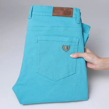 Men Fashion Classic Jeans Solid Color  Streetwear Trousers Stretch Slim-fit