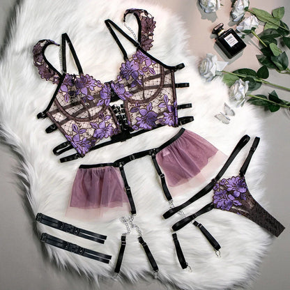 Erotic Lingerie for Women Sexy Set Underwear Floral Transparent Lace Bra