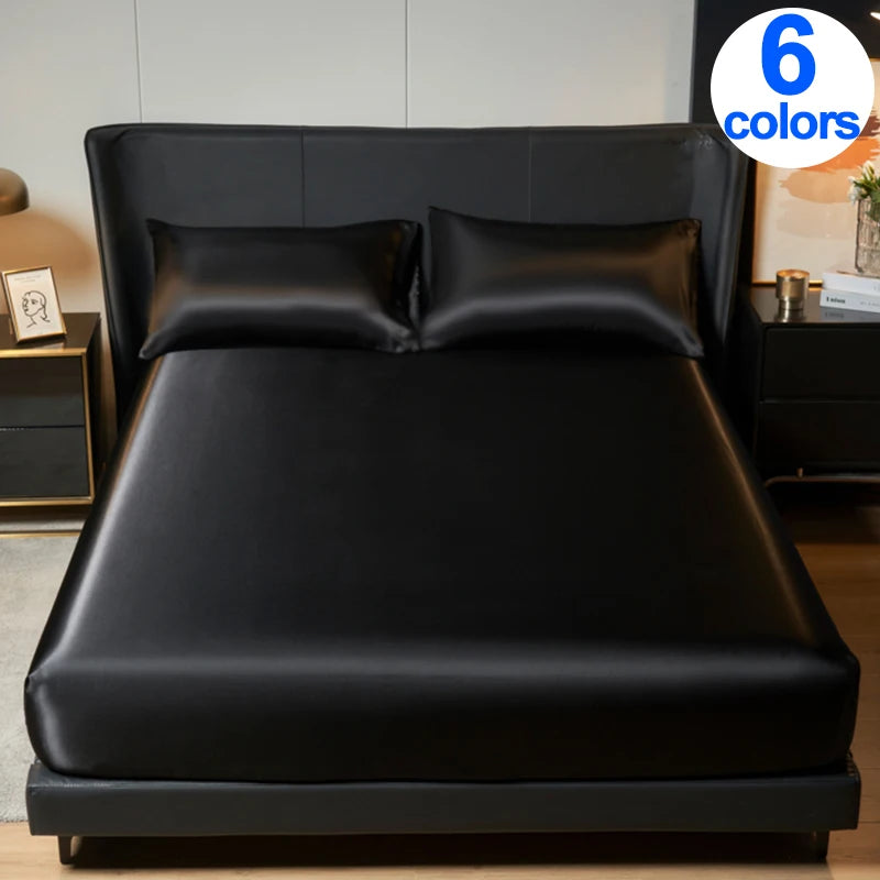 Elegant Satin Fitted Bed Sheet- Luxurious 35cm Height, Universal King/Queen Size.