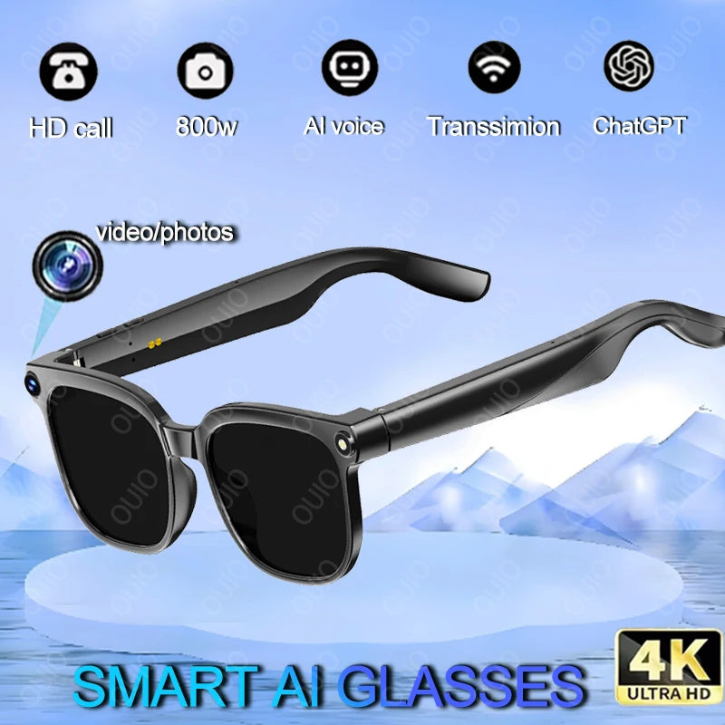 4K AI Smart Camera Sunglasses, 800W Pixel Chat GPT Translation Voice Control WiFi Bluetooth HD1080P.