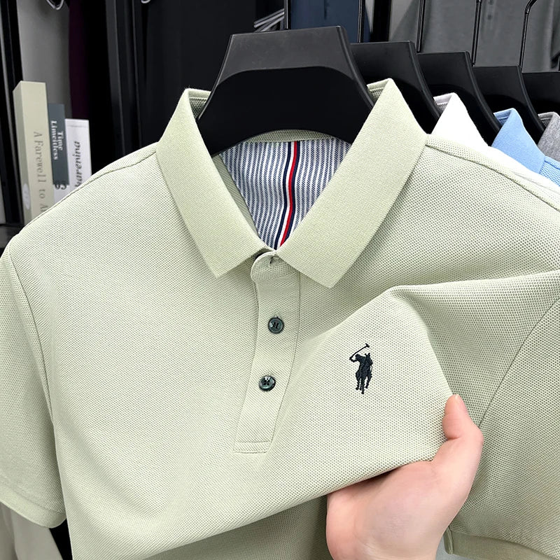 100% pure cotton short sleeved men polo shirt, summer fashion high-end brand pony embroidery casual business shirt.