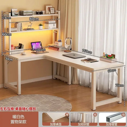 L Shaped Computer Desk, Home Office Desk with 2 Drawer and Bookshelf.