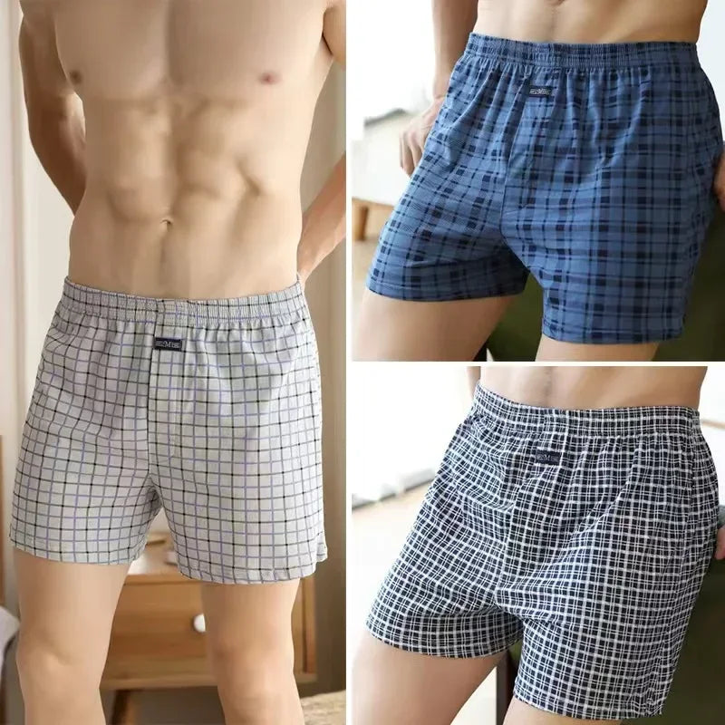 Plus Size 100% Cotton Plaid Boxer Shorts Widen Waist Underwear.