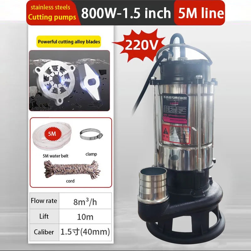 Cutting Sewage Pump, 220V Feces Pumping Mud Sewage Pump, Small Household Submersible Pump, Septic Tank Pump.