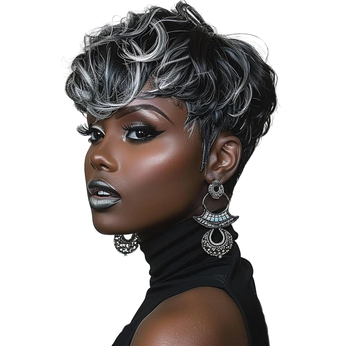 Short Pixie Wigs Short Brown Black Curly Pixie Wigs Synthetic Hair Wigs.