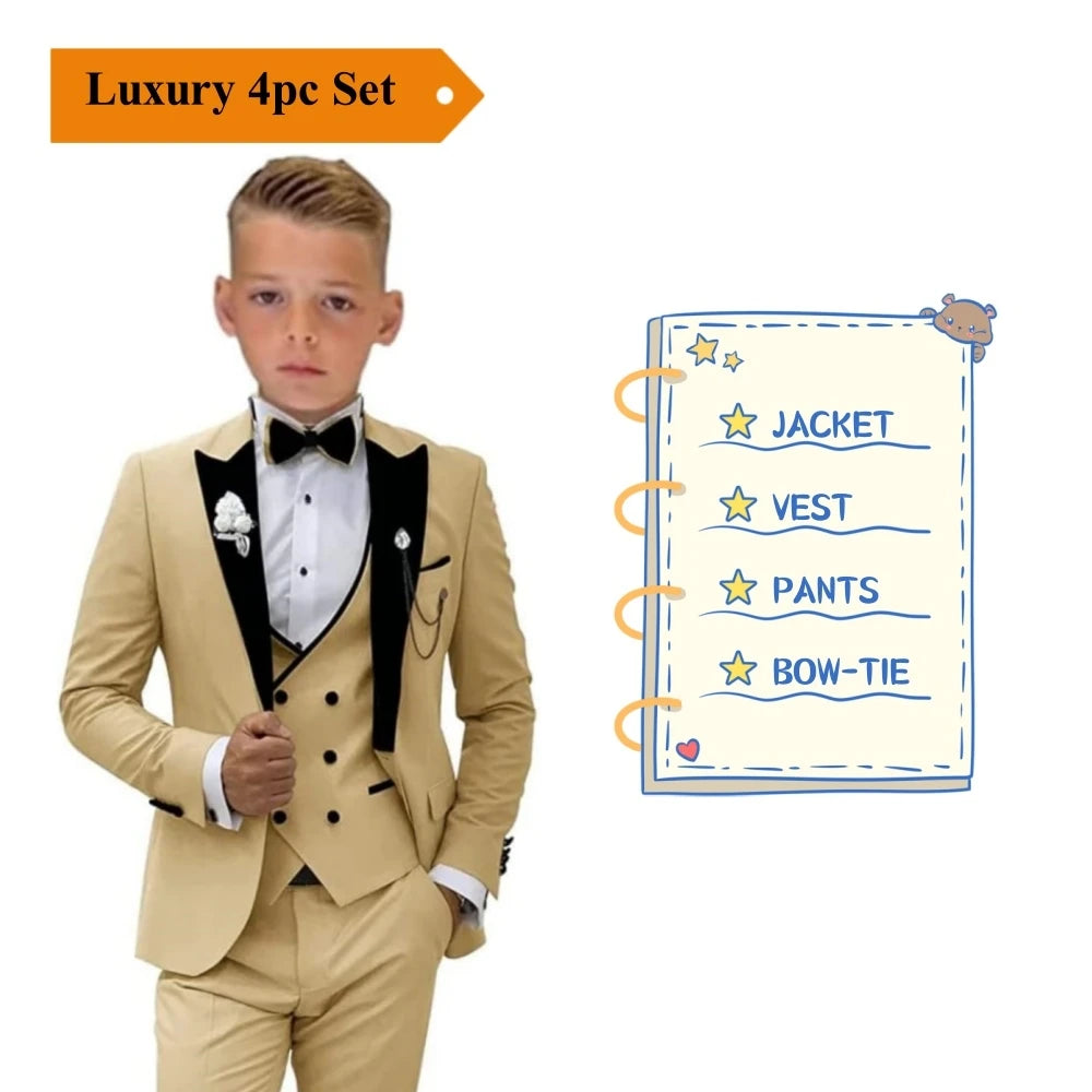 Autumn New Arrival Kids Formal Suit Set, 3 Pieces Velvet Notched Lapel Neck , Matching Vest and Pants, Boy's Tuxedo Set.
