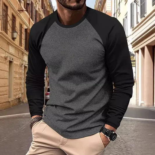 Men T-shirts Long Sleeve O-neck, Casual Raglan Sleeves Color Matching for Men.