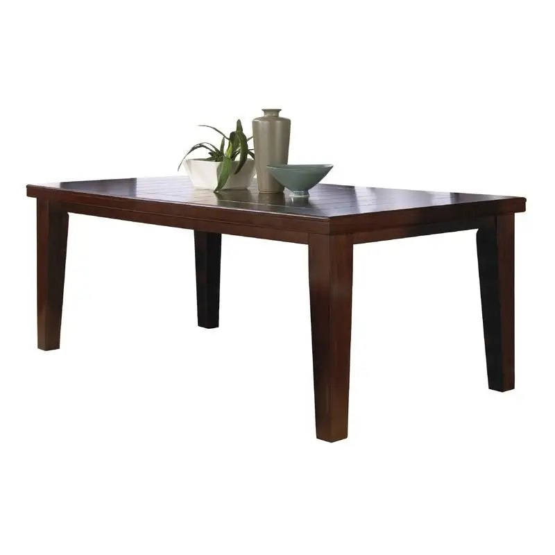 Contemporary 6-Piece Dining Set, 18" Extendable Leaf Table, Upholstered Chairs and Bench, Solid Wood, Brown Finish.