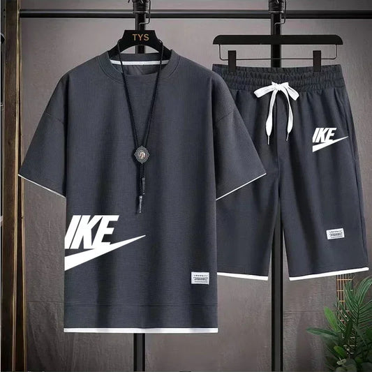 Conjunto deportivo de camiseta de manga corta y pantalones cortos casuales de verano para hombre, conjunto de 2 piezas de pantalones cortos de jogging transpirables para exteriores.