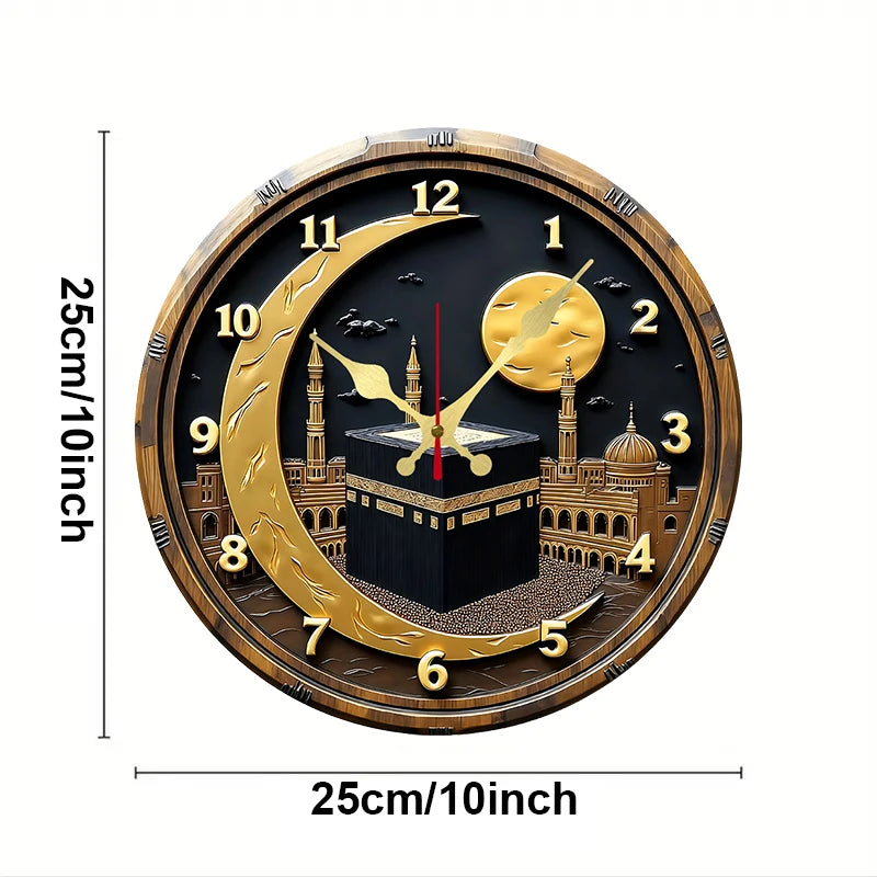 Black & Golden Wooden Round Silent Hanging Wall Clock, Suitable For Living Room, Office, Study Room, Bedroom.