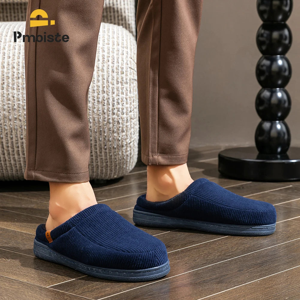 Warm Slippers for Men, TPR Sole Memory Foam Soft Cushion, Non Slip House Shoes.