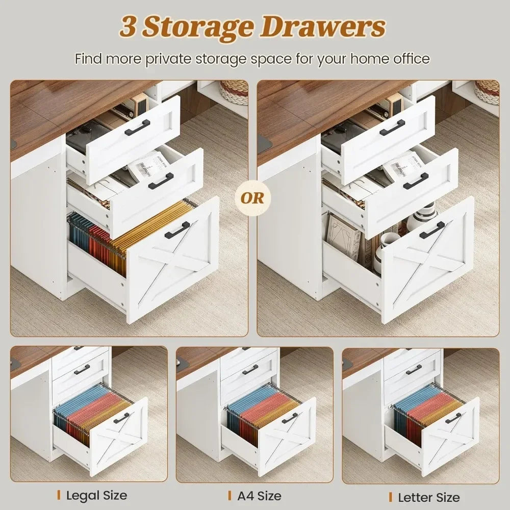 Farmhouse 96.5 Computer Desk with Drawers, 2 Person Home Office Desk.