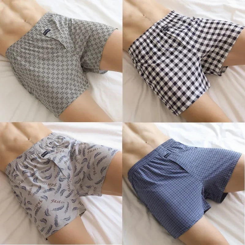 Plus Size 100% Cotton Plaid Boxer Shorts Widen Waist Underwear.