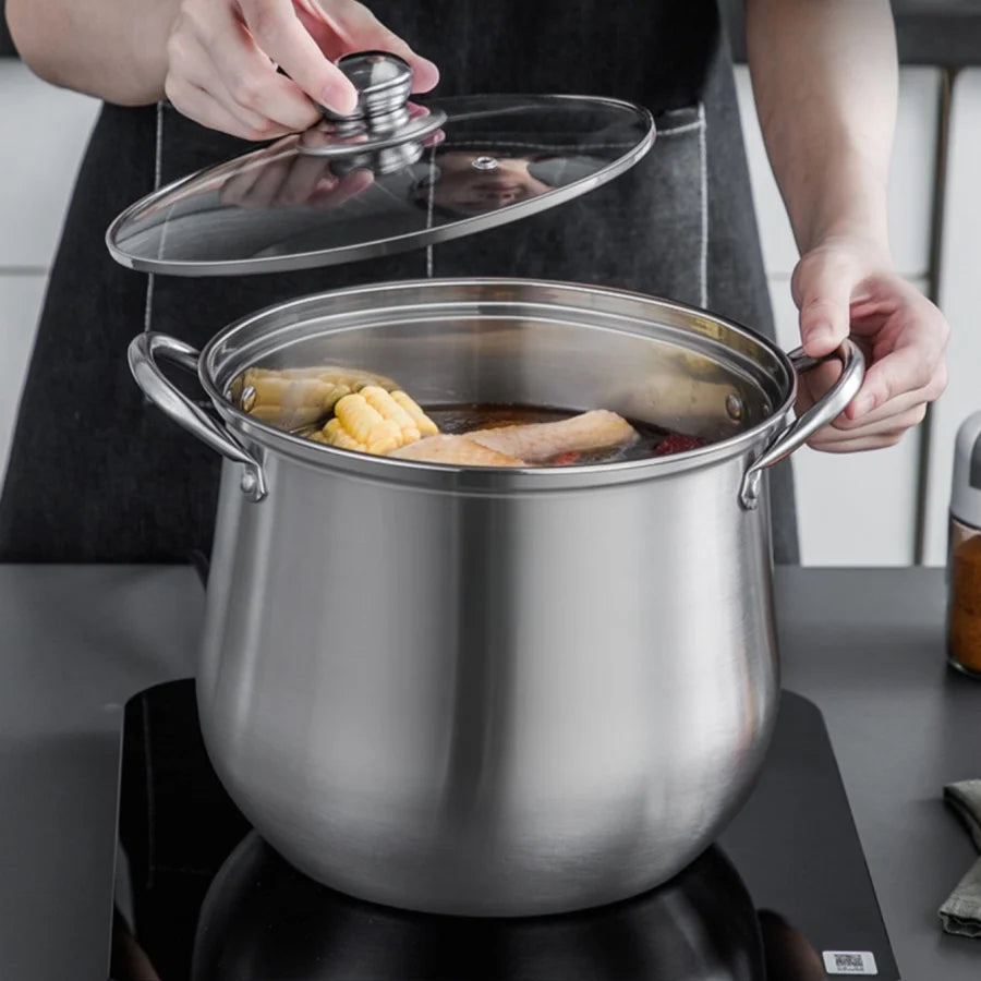 1pc Large Stainless Steel Stock Pot - Ideal for Soups, Stews, and More - Durable, Easy to Clean - Essential Kitchen Gadget.