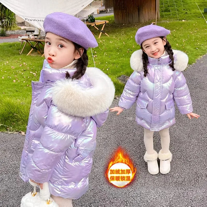 Girls Shiny winter Jackets Thick Hooded Outerwear 3-10 Years
