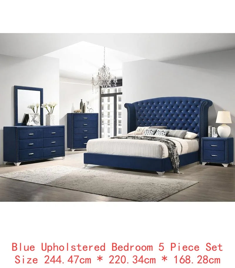 Pacific Blue 5-Piece Eastern King Bedroom Set - Stylish Design for Modern Comfort, Includes Bed, Nightstands, Dresser.