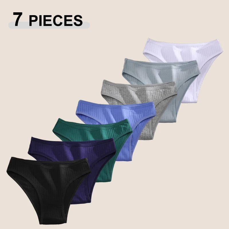 7PCS Women Seamless Cotton Panties, Ladies Low Rise Stripe Underwear Elastic Comfortable Cotton Briefs.