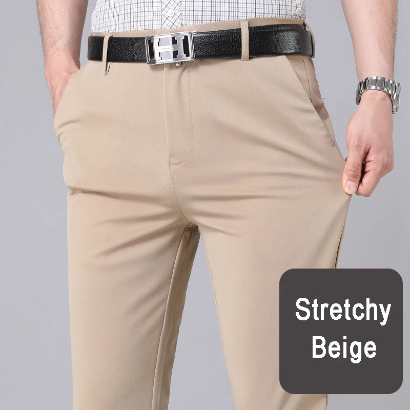 Male Pants Stretch Solid  Casual  Trousers  Quick Dry  Straight Pants
