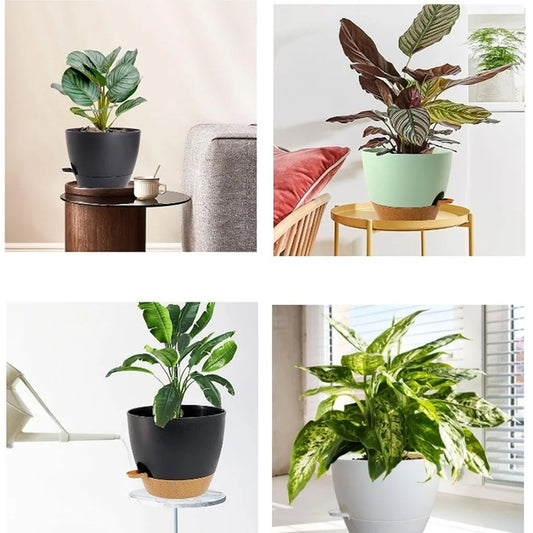 5Pcs Self Watering Planters with Drainage, Large Flower Pot  Indoor Outdoor Plants