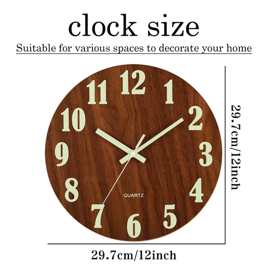 12 Inch Luminous Wall Clock Non Ticking  With Night Light