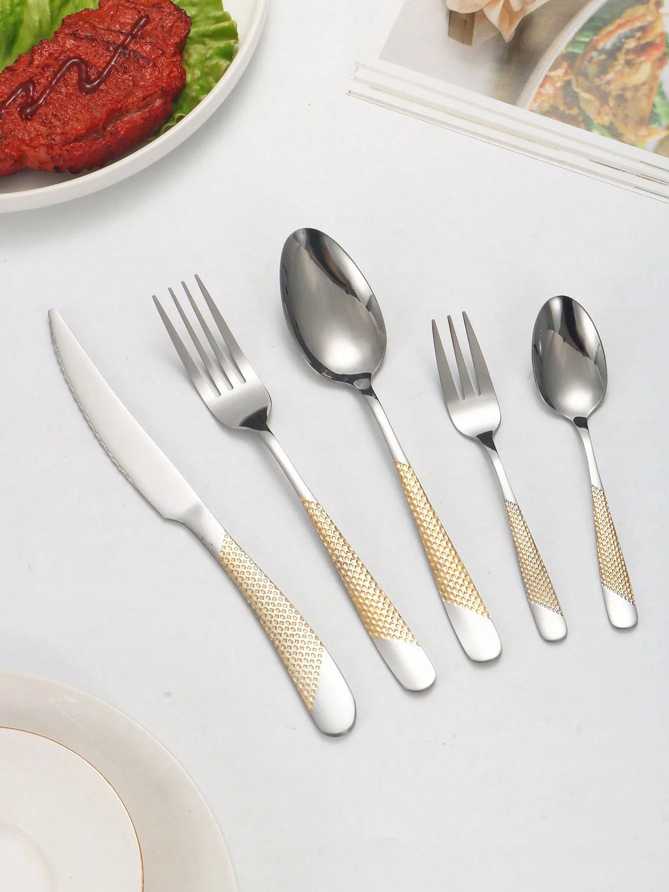 6pc/30pc Stainless steel star drill dinnerware set knife, fork ,and spoon set for the kitchen and dining room.