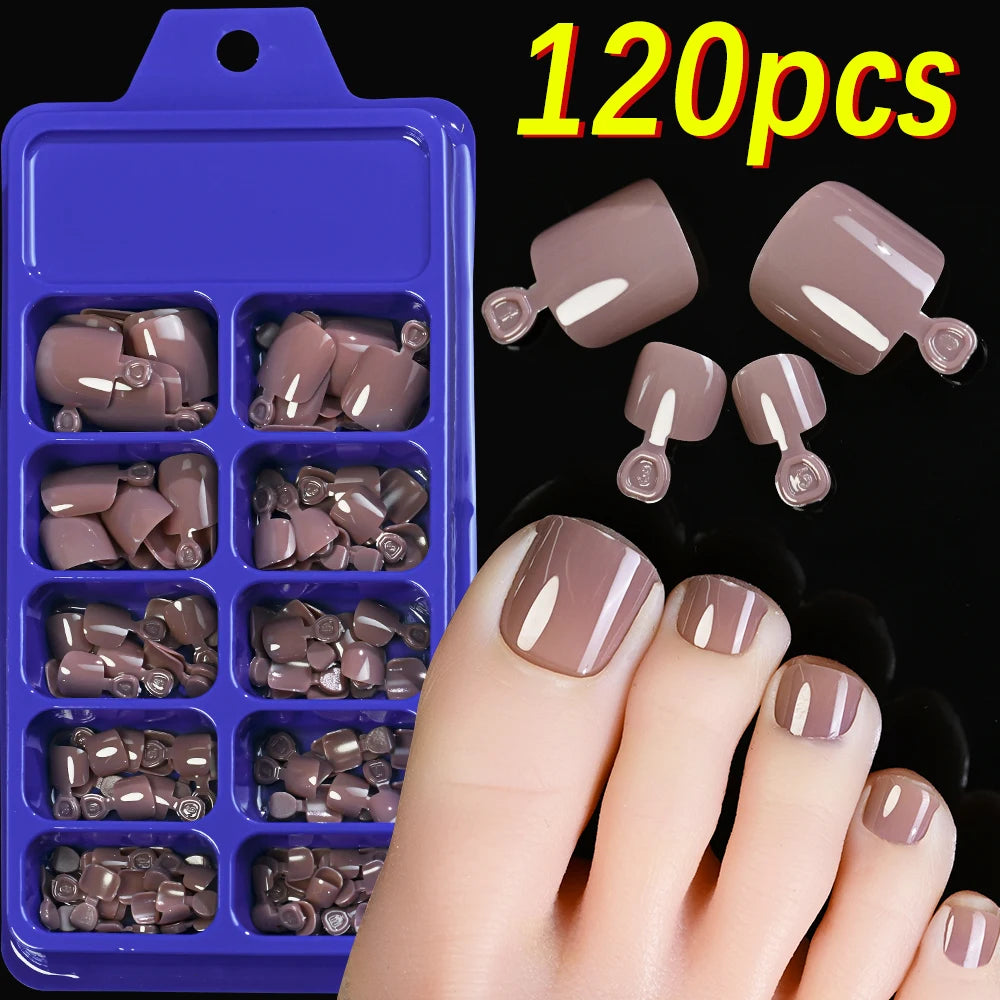 100PCS Short Square False Toenail Tips, Full Cover Acrylic Nail Art.