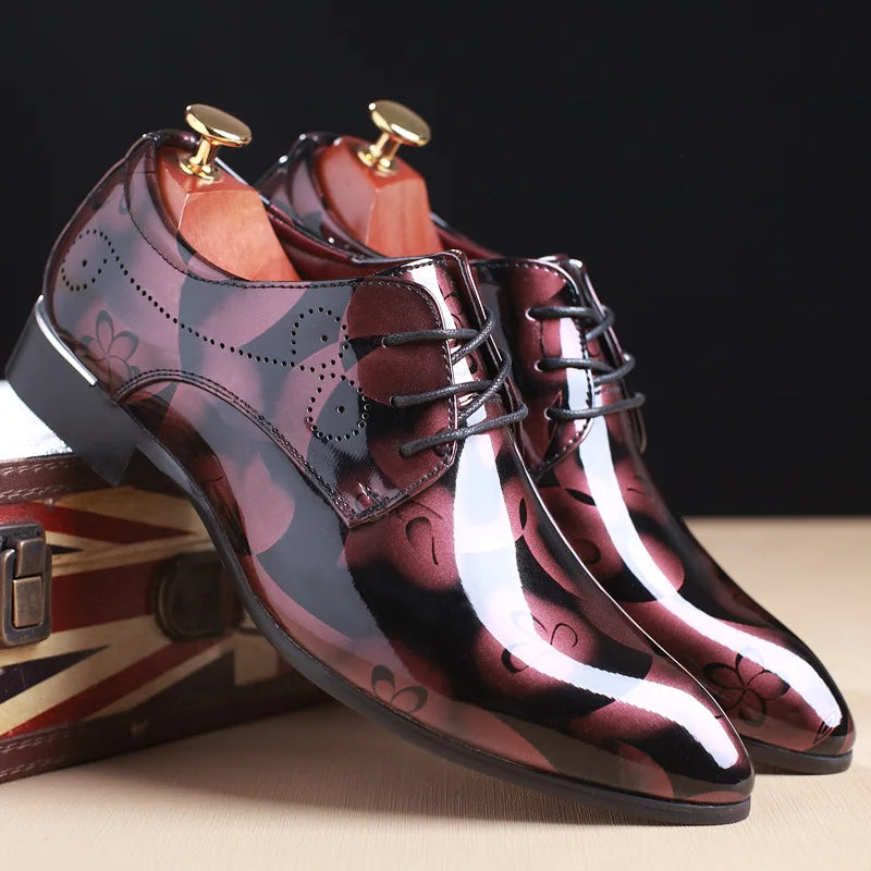 Luxury Men Oxford Shoes, Retro Floral Pattern Men Dress Shoes, Lace-Up Flats High Quality Business Party Wedding Shoes.