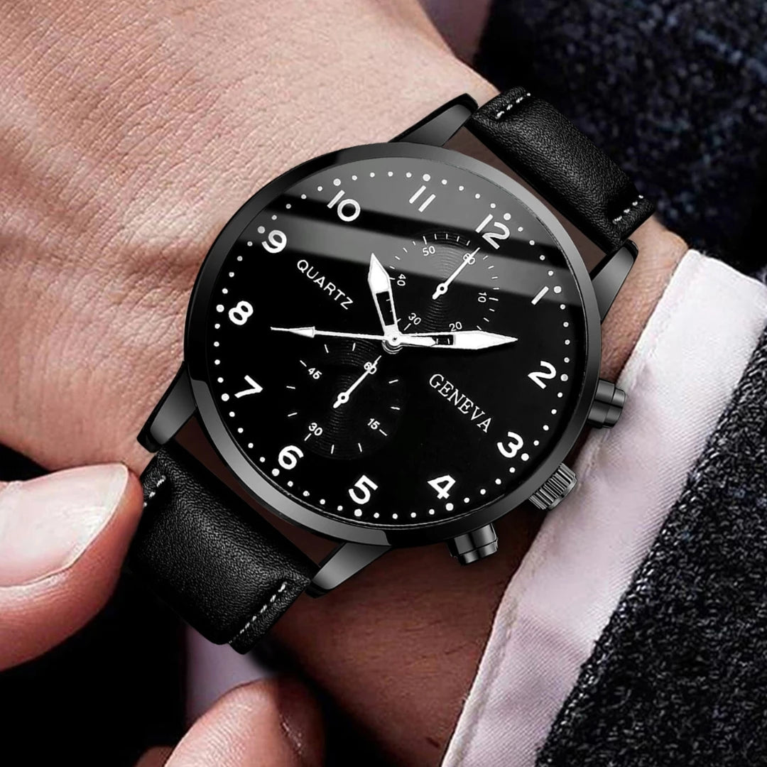 5PCS/Set Men's Watch, Arabic Dial Analog Quartz Watches, Vintage Leather Bracelets Set.