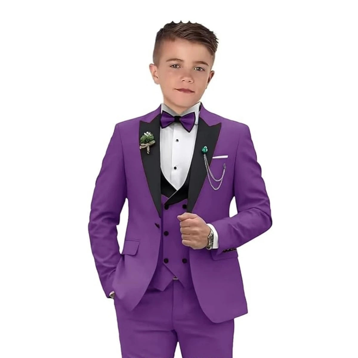 Autumn New Arrival Kids Formal Suit Set, 3 Pieces Velvet Notched Lapel Neck , Matching Vest and Pants, Boy's Tuxedo Set.