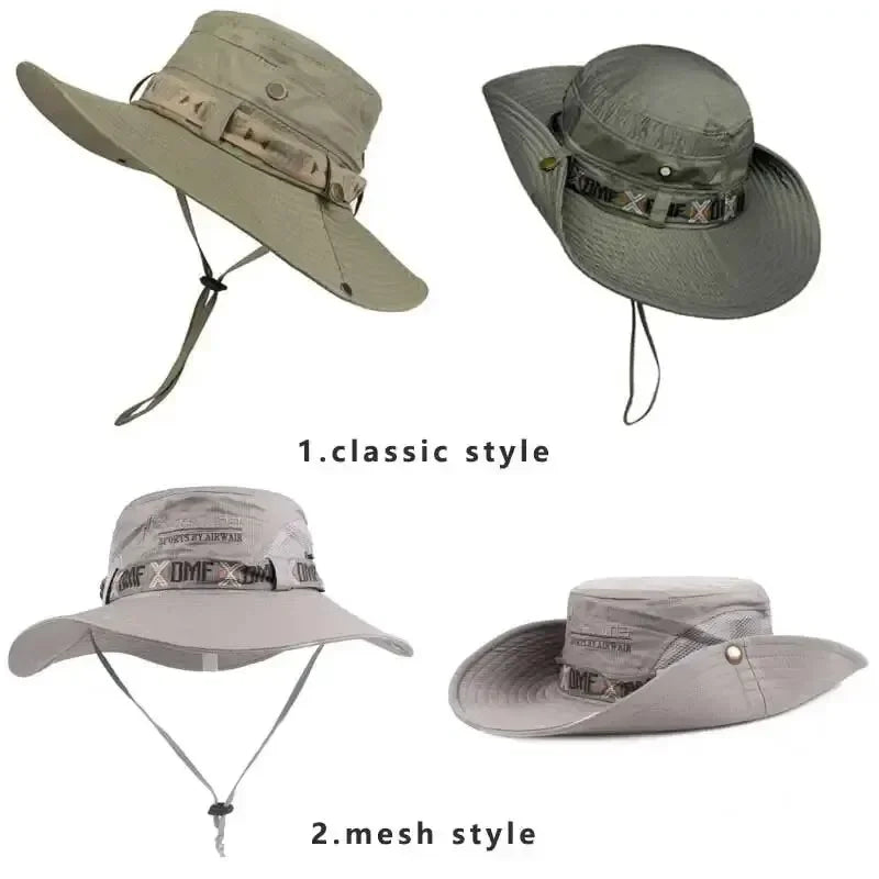 1Set bucket hat Summer Men UV Protection Hiking, Beach, Sunscreen Cap Hunting Fisherman Safari Hat.