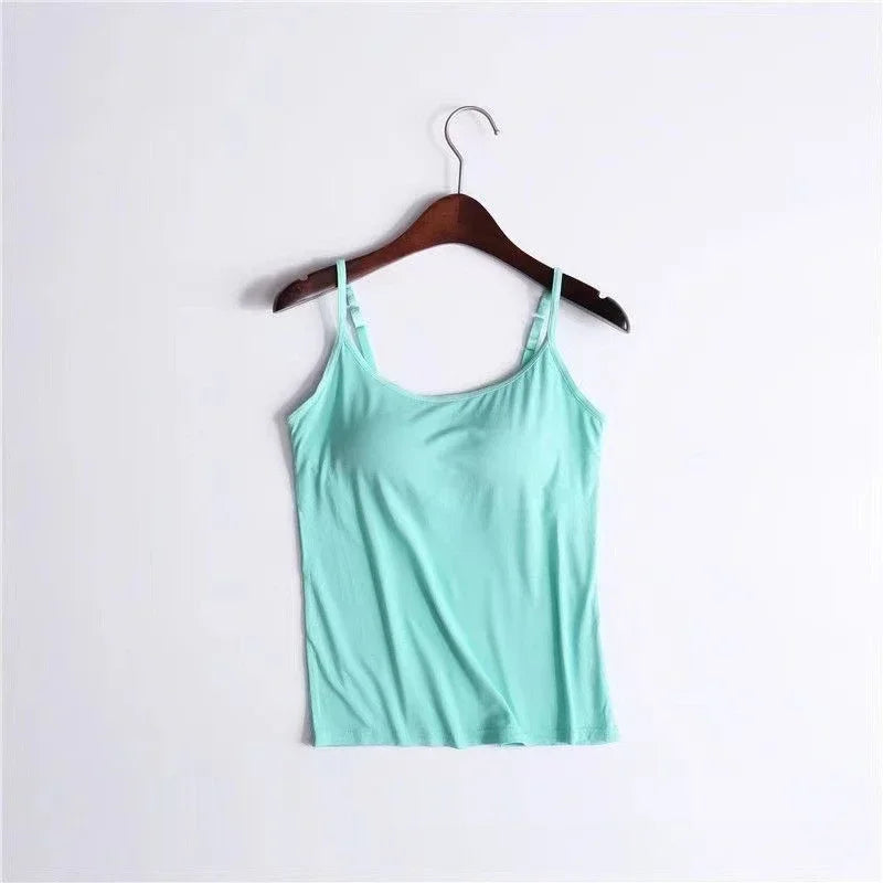 Spaghetti Top Women Vest Women Camisole with Built in Bra Cami Top Vest Tank Top 2024.