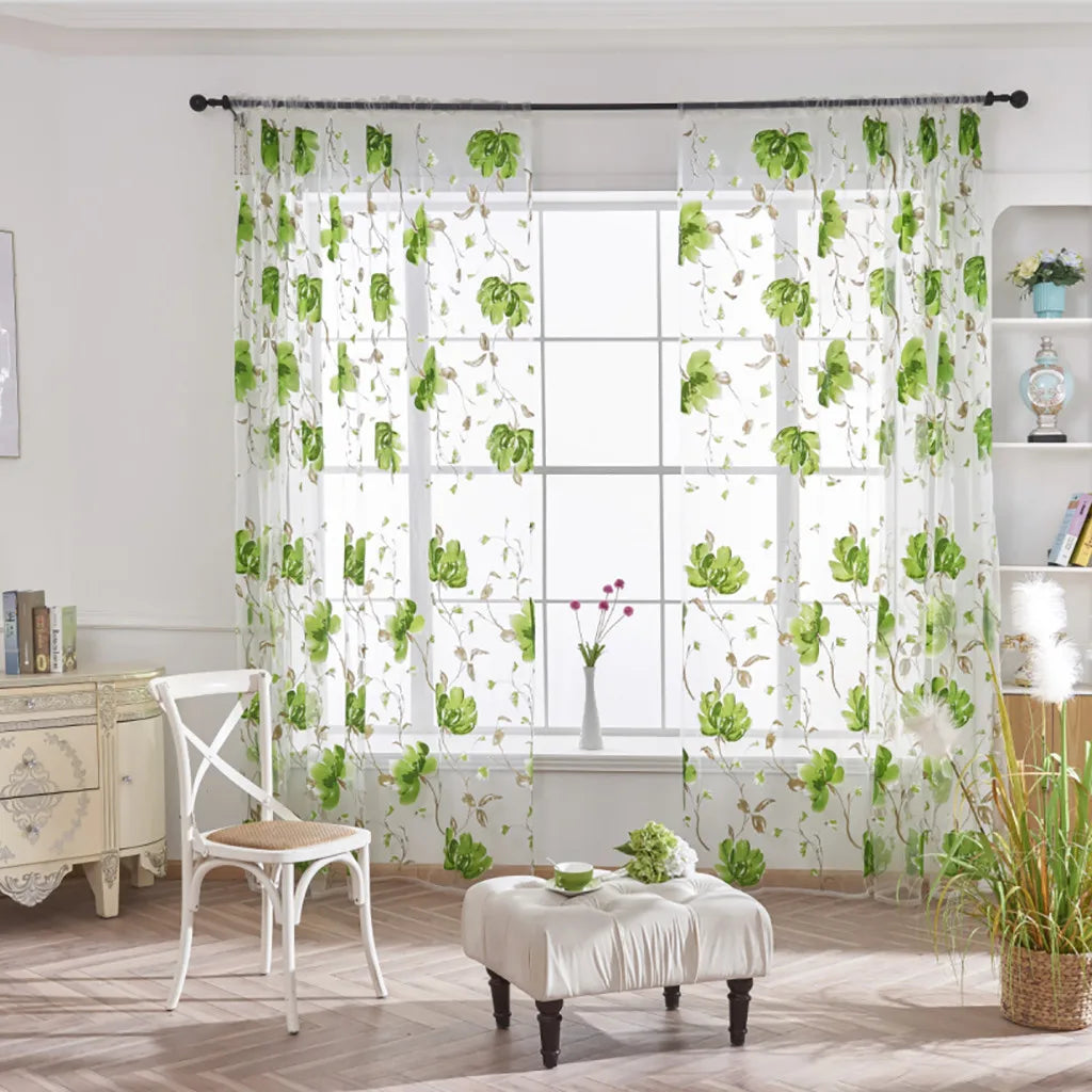 Floral Tulle Curtains For Living Room, White Sheer Curtains For Bedroom, Short Kitchen Window Curtains.