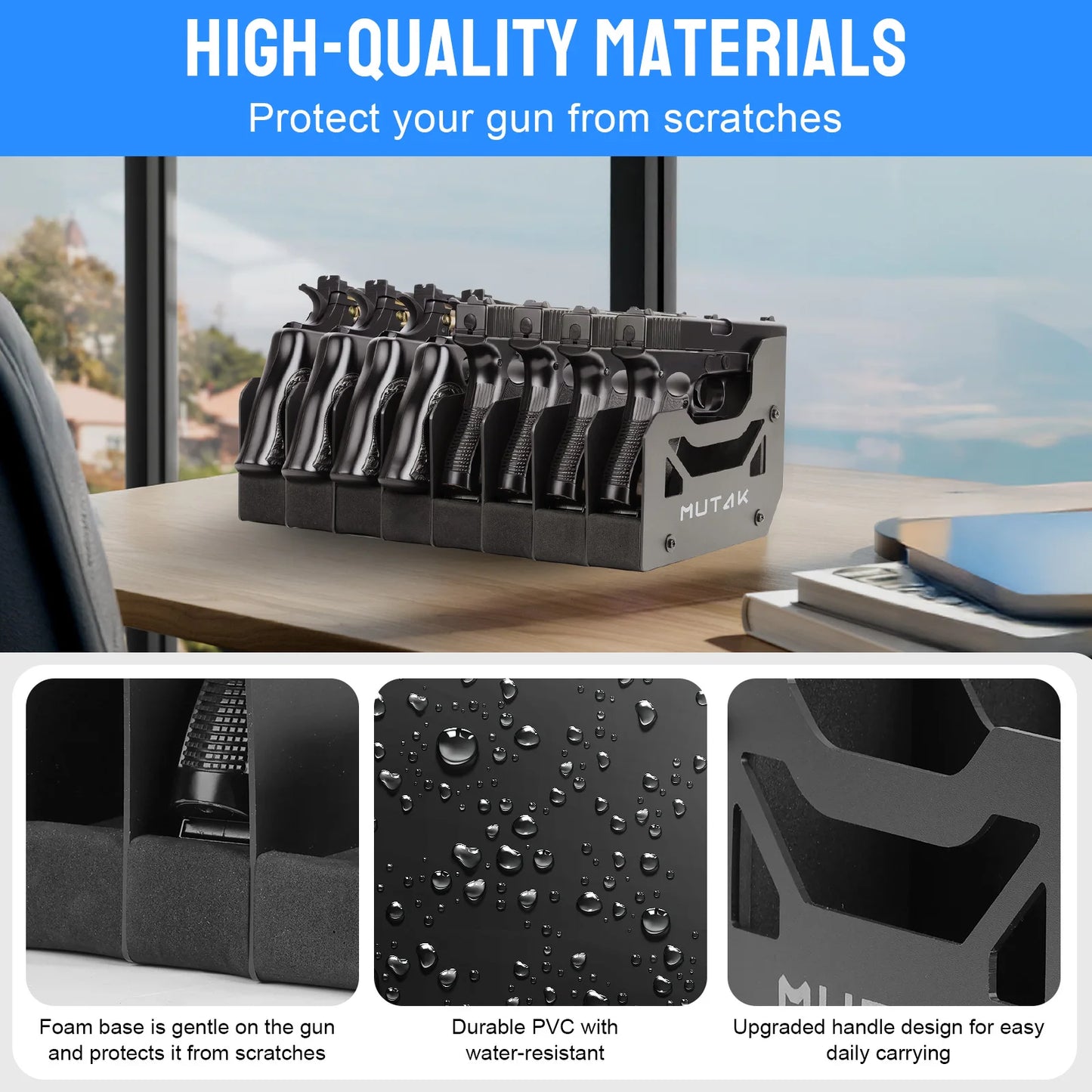 4/6/8 Slot Foam Pistol Rack for Gun Safe, Handgun Rack with Anti-slip Magnetic Strip.